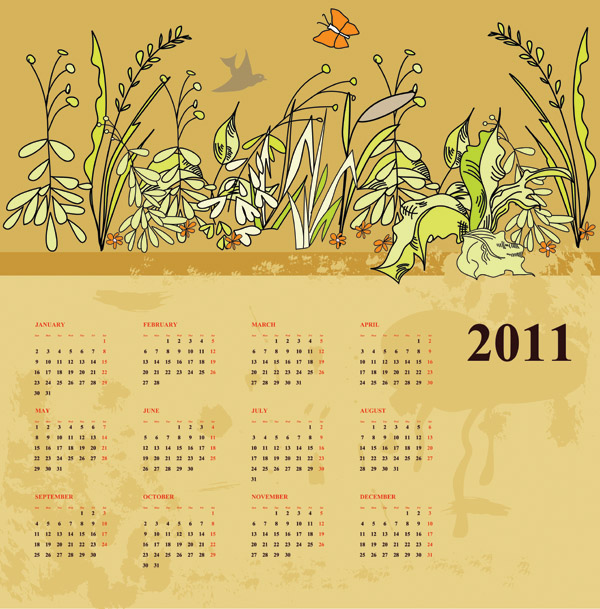 free vector Two flowers calendar 2011 vector